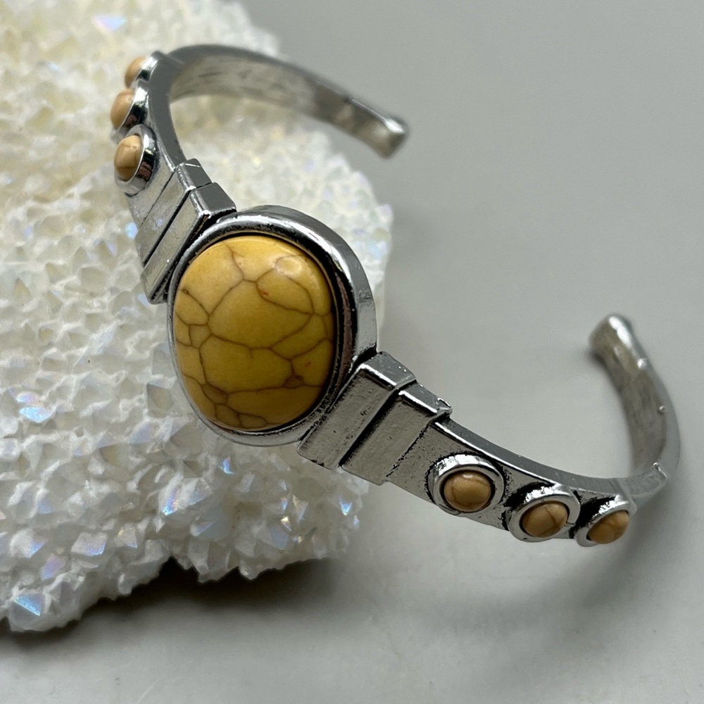 Silver and Yellow Howlite GemStone Women's Bracelet - Bohemian Statement